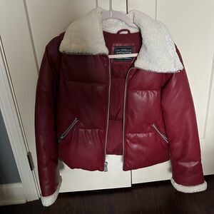 Levi's Women's Burgundy Puffer Jacket with White Lining